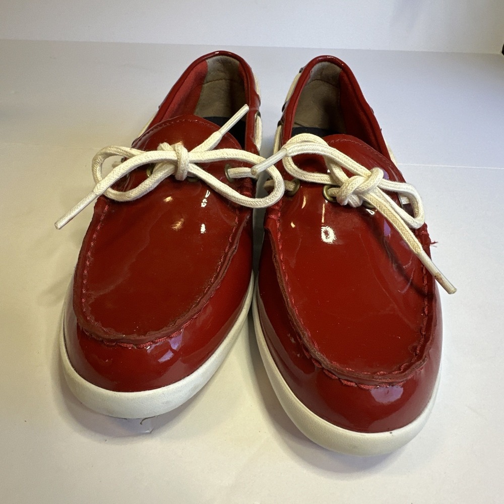Cole Haan Red Patent Leather Boat Shoes 7.5B Loafers Preppy Nautical W05748